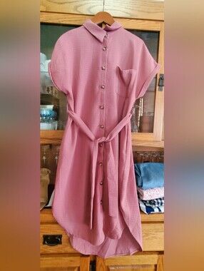 SHEIN Dusty Rose Midi Shirt Dress with Tie Belt